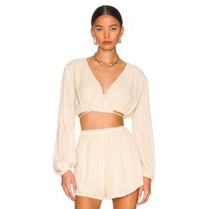 Camila Coelho Cream Long Sleeve Cropped Wrap Top